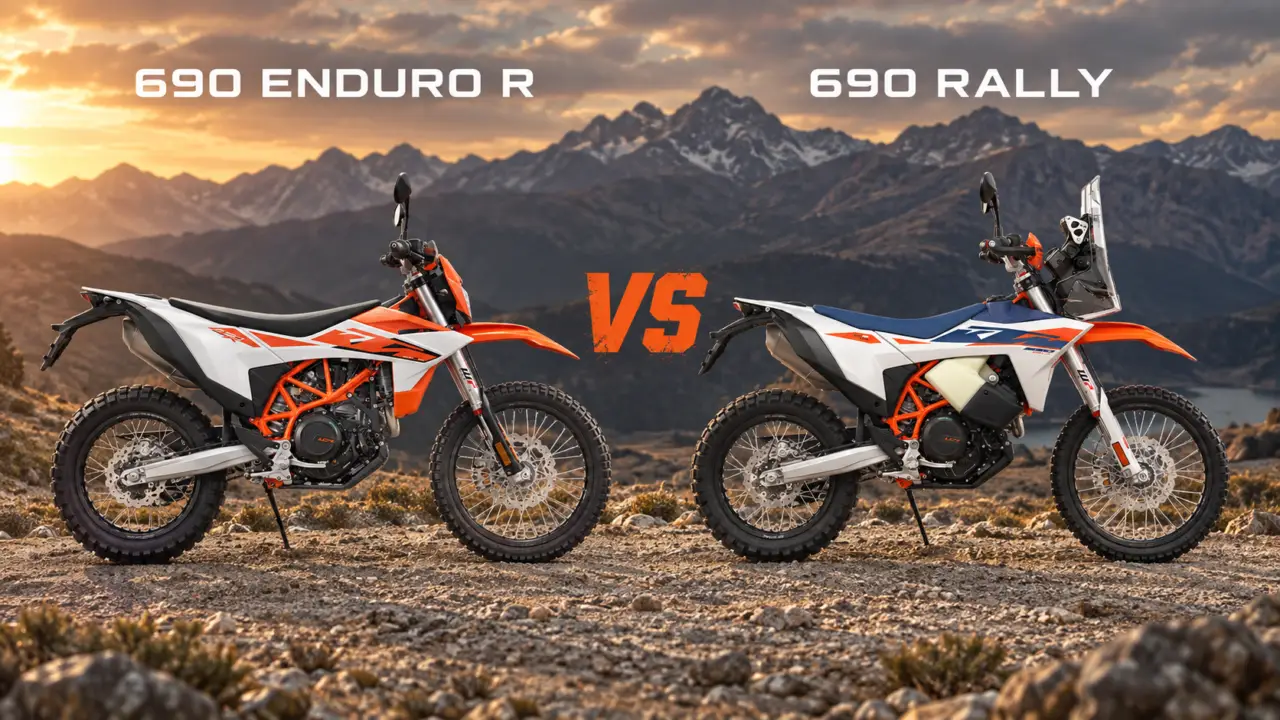 KTM 690 Enduro R frente a KTM 690 Rally, comparativa en un montaje editorial